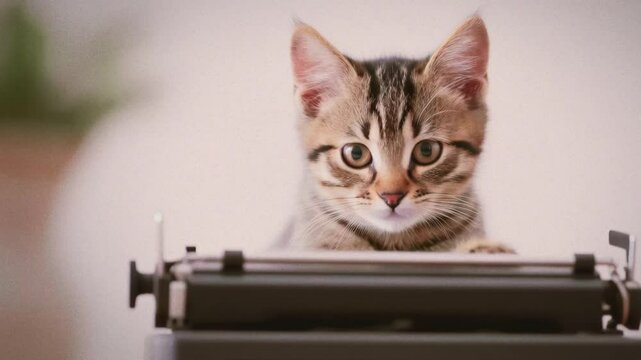 Kitten typing on a typewriter