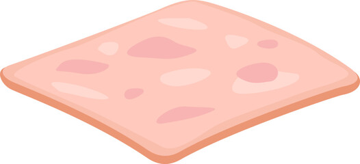 Square slice of bologna sausage meat lying on white background, ready to be eaten in a sandwich or as it is, representing typical cold cuts delicatessen food