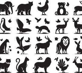set of animal silhouette vector style minimalist white background