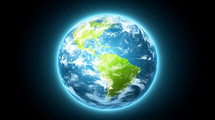 Fototapeta premium Earth View From Space with North and South America Continents Depicted in Blue Green and White