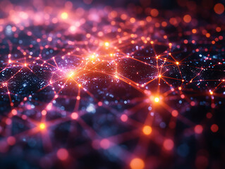 Abstract glowing dots connected by lines of light, connectivity, technology, and data flow. Futuristic design and modern aesthetic, tech, innovation