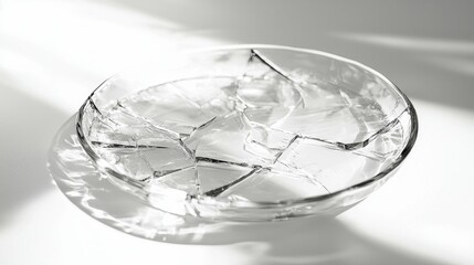 Broken Glass Bowl on a White Surface