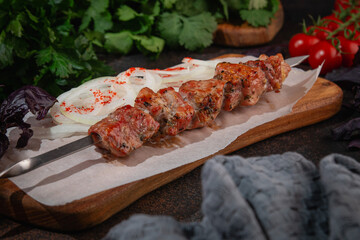 Juicy Pork Shashlik with Fresh Onion and Spices