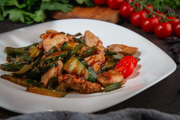 Stir-Fried Chicken with Zucchini, Green Beans, and Teriyaki Sauce