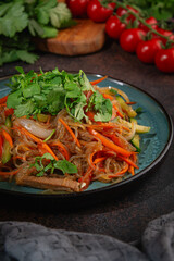 Korean Glass Noodle Stir-Fry with Vegetables and Beef (Japchae)