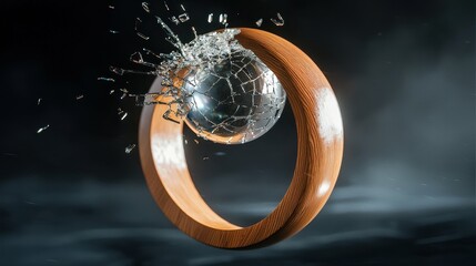 Sphere Shattering Within a Wooden Ring Intense Impact Dynamic Shot