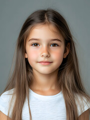Fototapeta premium Portrait girl ID photo on gray background