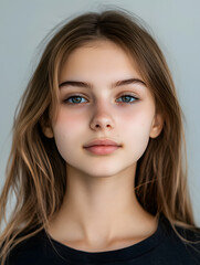 Naklejka premium Portrait girl ID photo on gray background