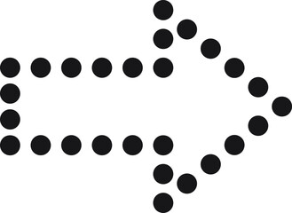 Black arrow composed of dots, pointing right against a clean white background, effectively indicating direction and movement with a simple, minimalistic design