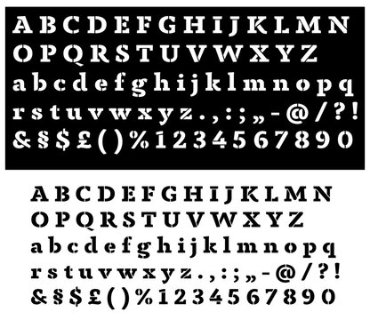 Vector cutting stencil of a full alphabet with numbers and special characters