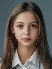 Fototapeta premium Portrait girl ID photo on gray background