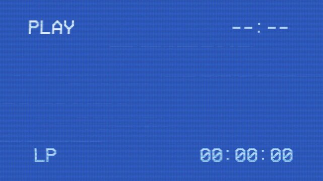 Video cassette recorder blue screen with static timecode and noise