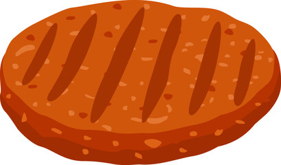 Juicy grilled burger patty with prominent grill marks isolated on a white background, perfect for showcasing a delicious and cooked meat product