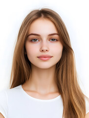Portrait girl ID photo on white background