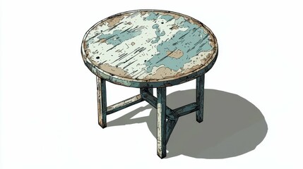 Fototapeta premium Weathered Round Table Artistic Sketch Style Design