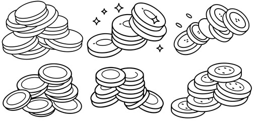 gold coins Coloring Page Printable Line Art Drawing