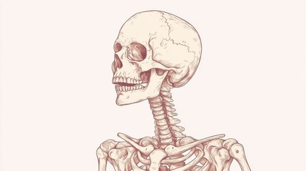 Fototapeta premium Detailed anatomical illustration of a human skeleton showcasing its structure and features in a neutral background. Generative AI