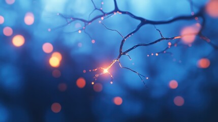 glowing neuron network in blue background