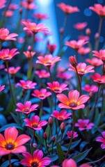 A stunning close-up of vibrant, glowing flowers in full bloom, illuminated with soft golden light. 