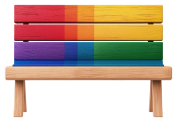 Rainbow Colored Wooden Bench Symbolizing Pride on Transparent Background