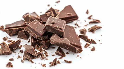 Fototapeta premium Delectable Dark Chocolate Chunks Heap Delightful Sweet Indulgence