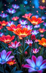 A stunning close-up of vibrant, glowing flowers in full bloom, illuminated with soft golden light. 