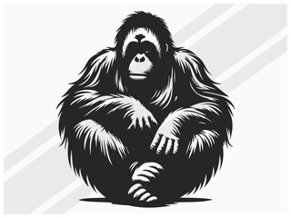 Orangutan Silhouette Black Color Wildlife Primate Illustration