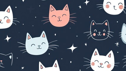 Cute cartoon cats pattern on dark background. (1)