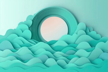 Turquoise waves rising around concentric circles for background design or presentation