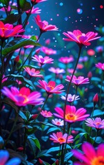 A stunning close-up of vibrant, glowing flowers in full bloom, illuminated with soft golden light. 