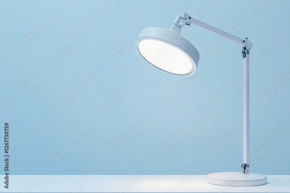 Fototapete modern desk lamp illuminating a light blue workspace in a minimalistic setting during daytime. gener