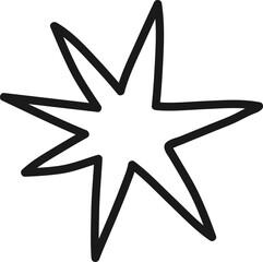 Hand drawn eight pointed star, featuring a simple and elegant design, stands out against a white background, adding a whimsical touch to various creative projects and designs