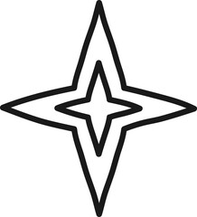 Minimalist illustration featuring a four pointed star with a double outline, creating a sense of depth and radiance, symbolizing hope, guidance, or achievement