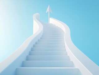 Stairway to heaven with arrow towards blue sky