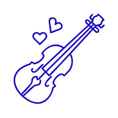 Obraz premium Violin icon with hearts, representing love for music, blue outline, modern design
