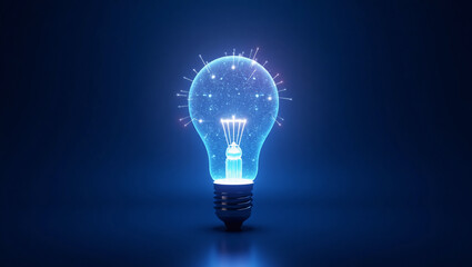 Digital Light Bulb Glowing Blue Wireframe Innovation Concept, Futuristic Technology, Electric Blue Idea, HD 4K Image Download