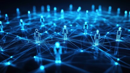 Digital Network of Connecting Figures in Blue Tone