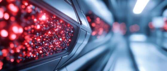 Abstract futuristic Technology tunnel with red glowing light.