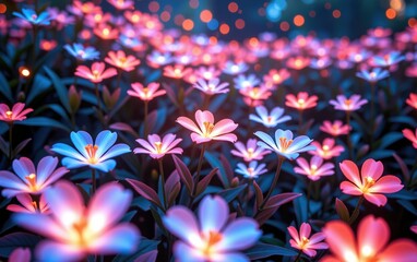 A stunning close-up of vibrant, glowing flowers in full bloom, illuminated with soft golden light. 