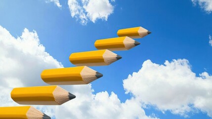 Naklejka premium Giant Pencils Ascending to the Sky: A Stairway to Education and Creativity