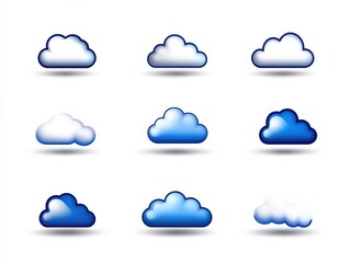 Nine Cloud Icons on White Background