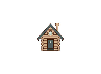 Vector illustration of a wooden house or hut on a white background