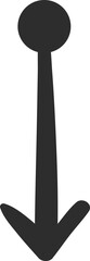 Simple black arrow pointing downward with a circle positioned above, set against a white background, serving as an effective indicator for downloads or next steps in navigation
