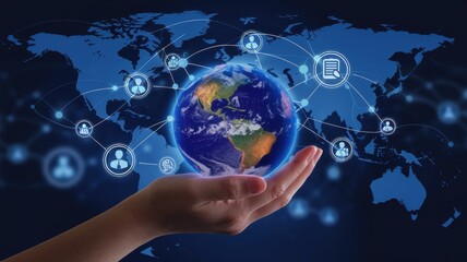 Hand holding globe symbolizing global connectivity and communication networks