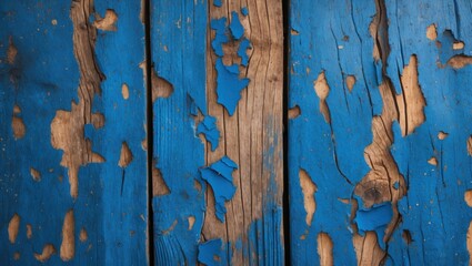 Obraz premium Blue weathered wooden surface with peeling paint and texture visible, ideal for backgrounds and design projects, Copy Space