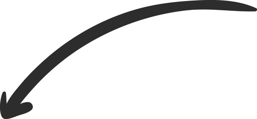 Hand drawn downward curved arrow pointing downwards, serving as an effective tool for emphasizing key information in presentations, documents, or various design projects
