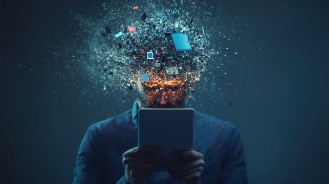 Digital Overload: A Man Drowning in Information