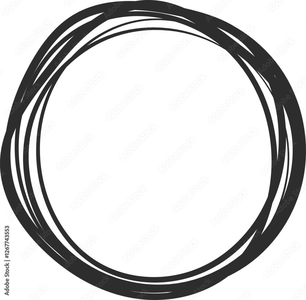 Poster multiple overlapping circular lines create an organic and imperfect hand drawn circle, forming a fra