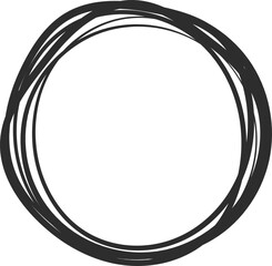 Multiple overlapping circular lines create an organic and imperfect hand drawn circle, forming a frame with empty space in the center, ideal for adding text or other elements