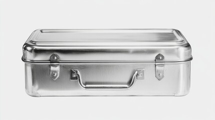 Metal storage case on white background